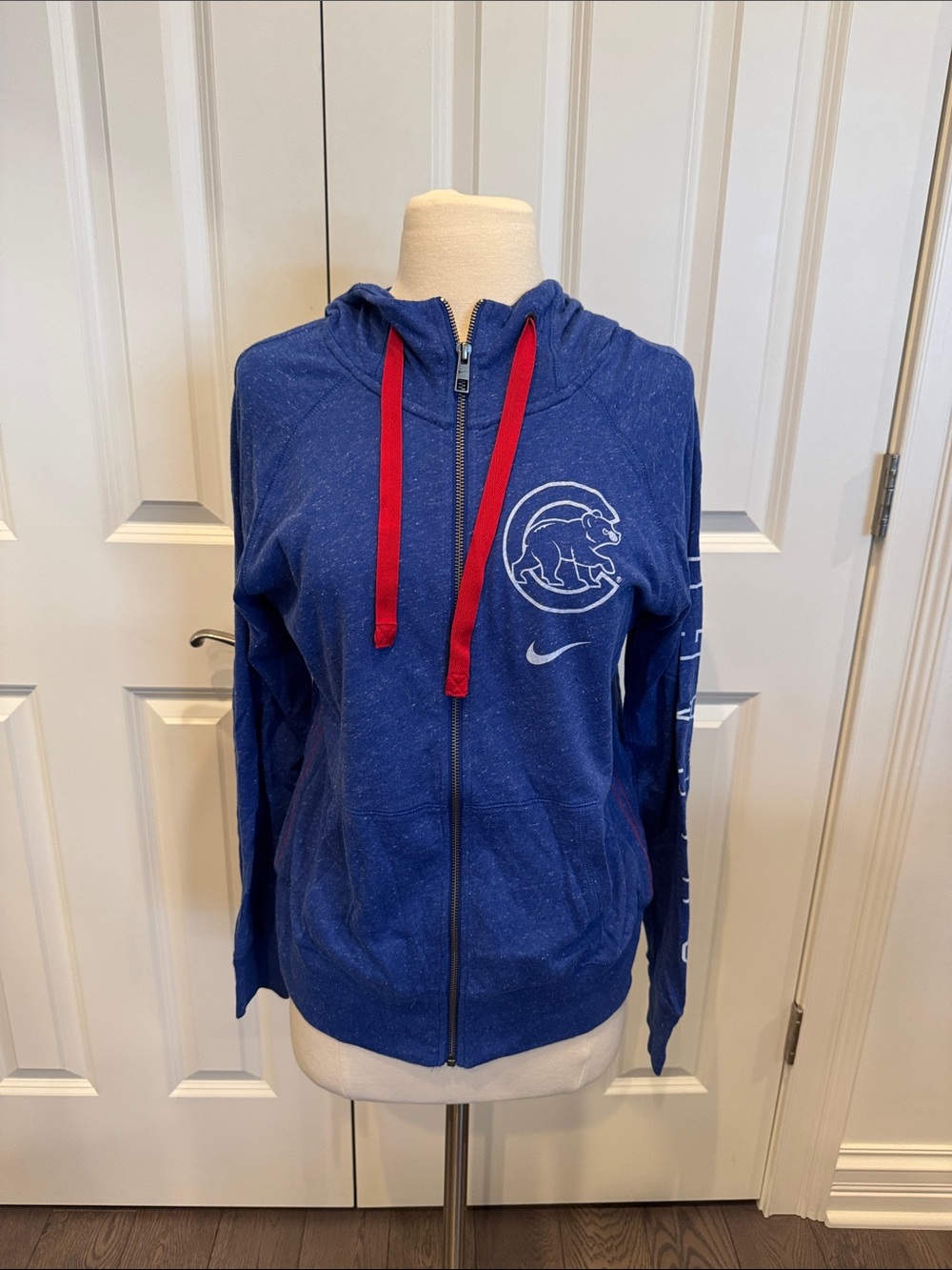 Nike Women's Royal Blue Full-Zip Hoodie with Red Drawstrings